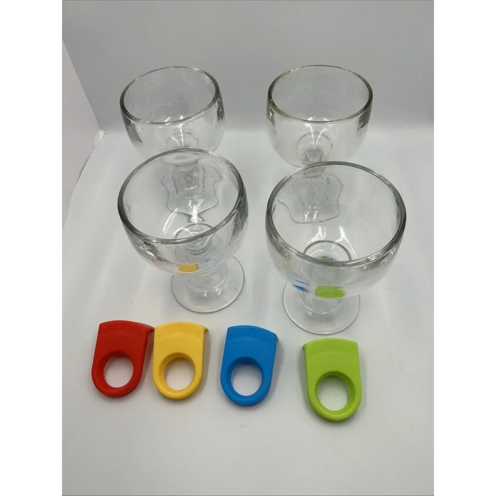 CHEFCAPTAIN Extra Large Heavy Goblet Margarita Glasses Set of 4 w/Clips NIB